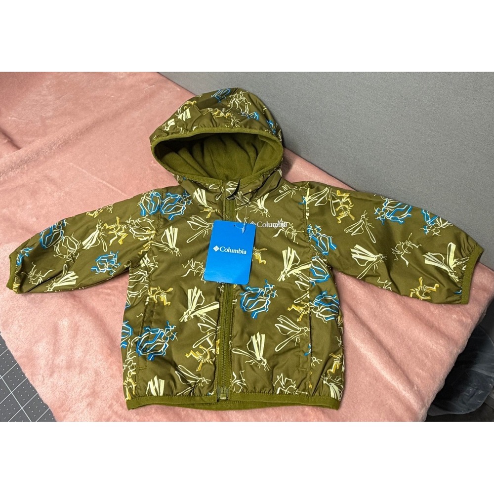 NWT Columbia Mini Pixel Grabber II Wind Jacket Olive Green Insect Print 3-6 Mo